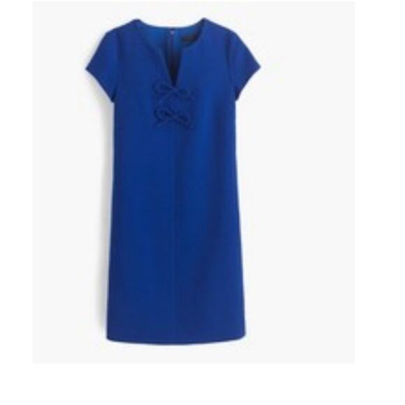 J. CREW Women Presentation Mini Dress Royal Cobalt Blue Bow Crepe Cap Sleeve 4 - Picture 3 of 14